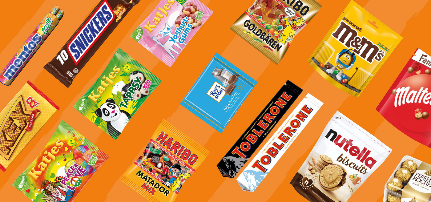 Collage aus verschiedenen Süßigkeiten