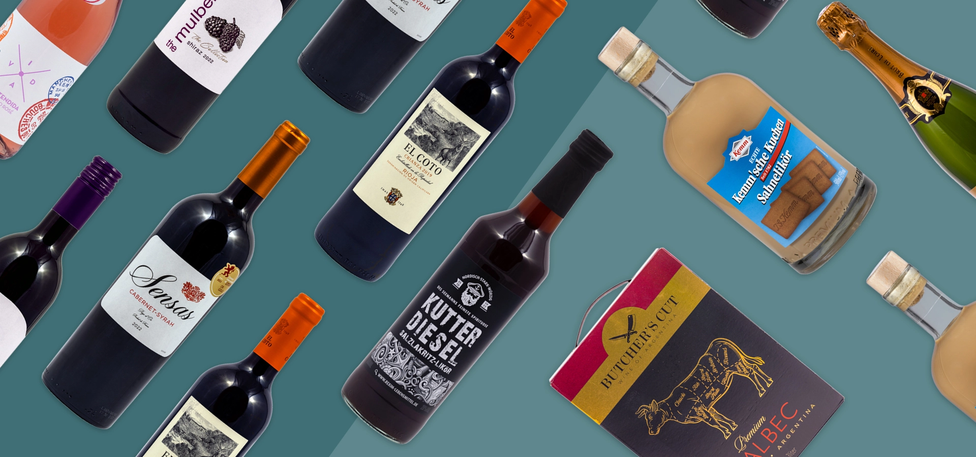 Collage verschiedener alkoholischer Getränke