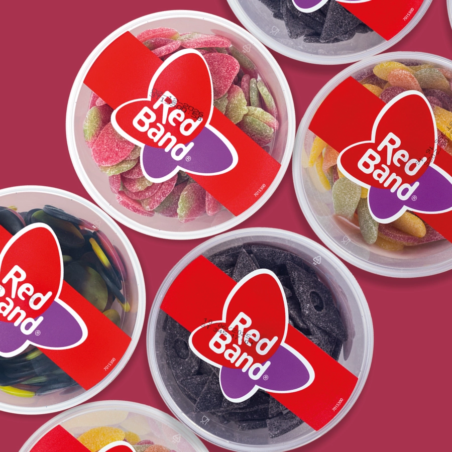 Red Band Weingummi- und Lakritzpackungen