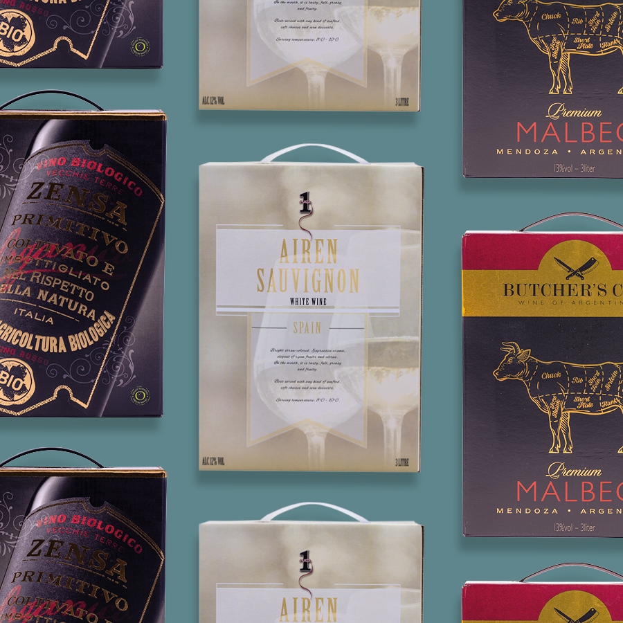 Collage aus verschiedenen Bag in Box Weinkartons