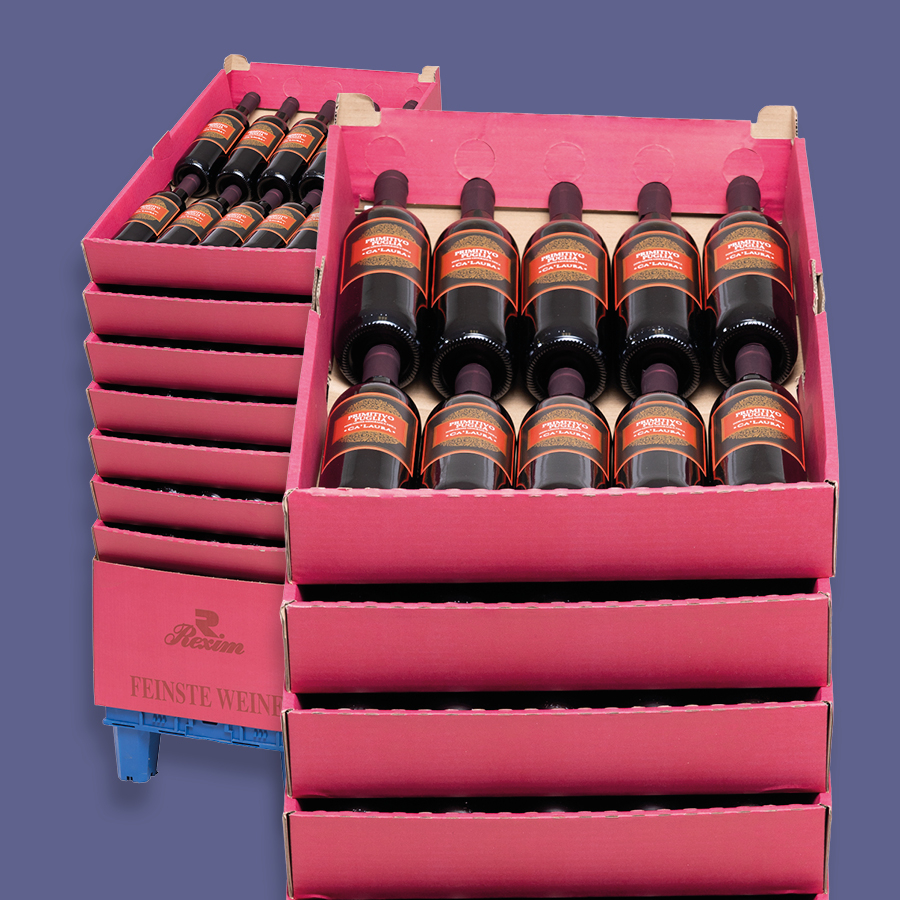 Aufsteller mit Weinflaschen