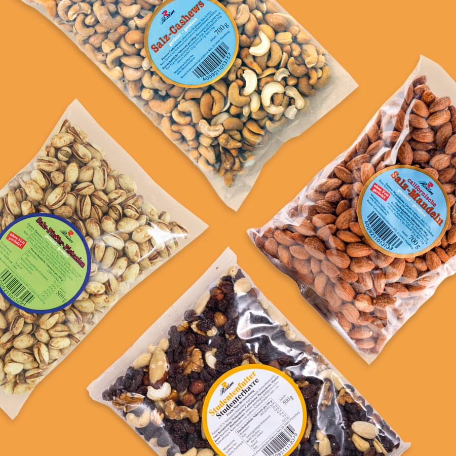 Verschiedene Nuss- und Studentenfutterpackungen