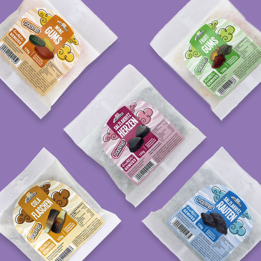 Collage mit verschiedenen zuckerfreien Süßigkeiten