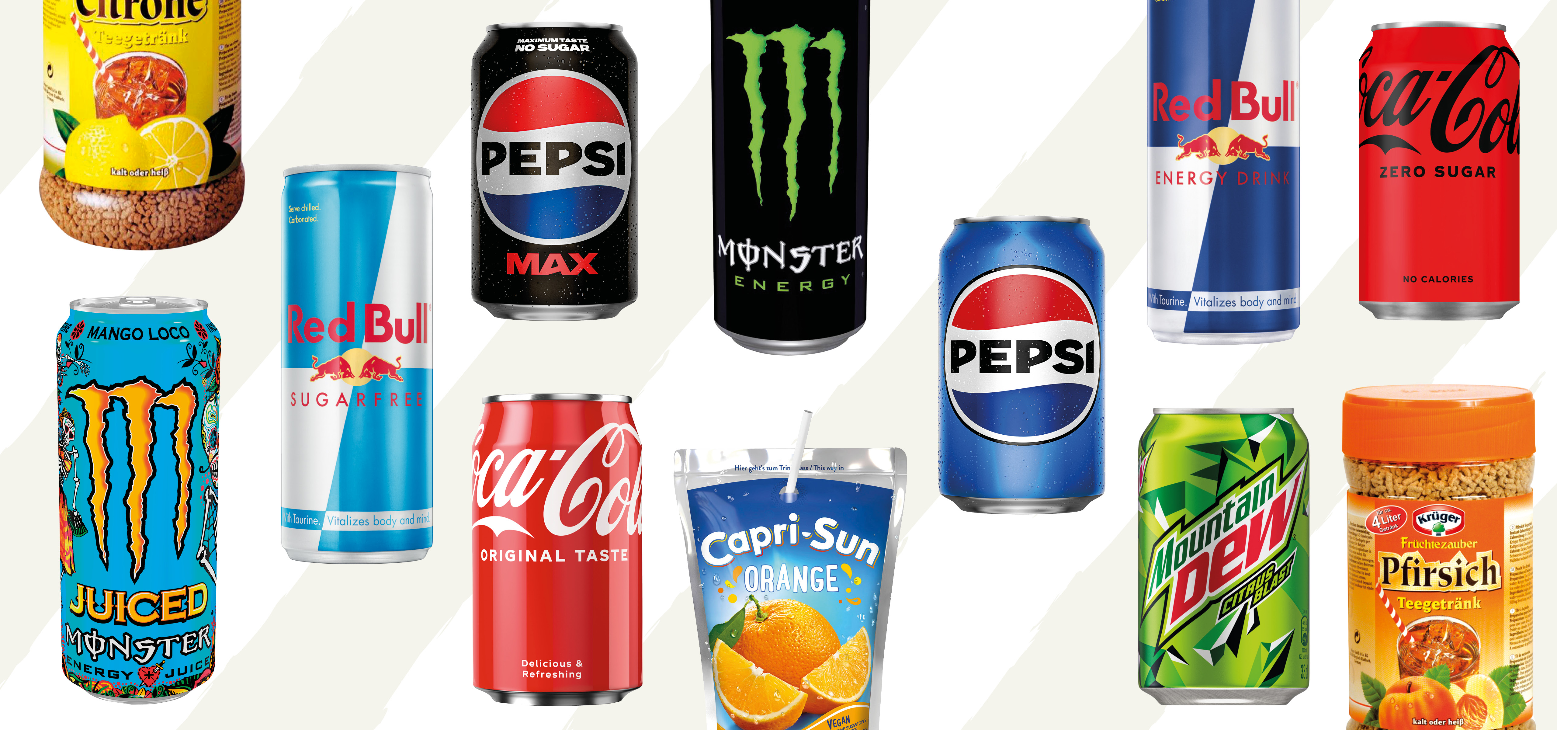 Collage aus verschiedenen Softgetränken